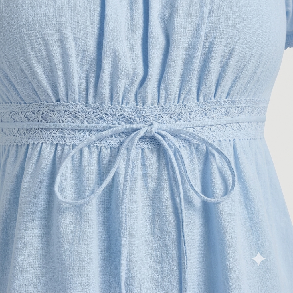 Puff Sleeve Lace-Trim Peplum Top, Women, Baby Blue